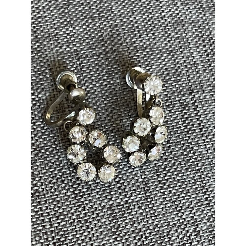 Vintage Rhinestone Clear Dangle Earrings Screw Back Germany Wedding Cocktail